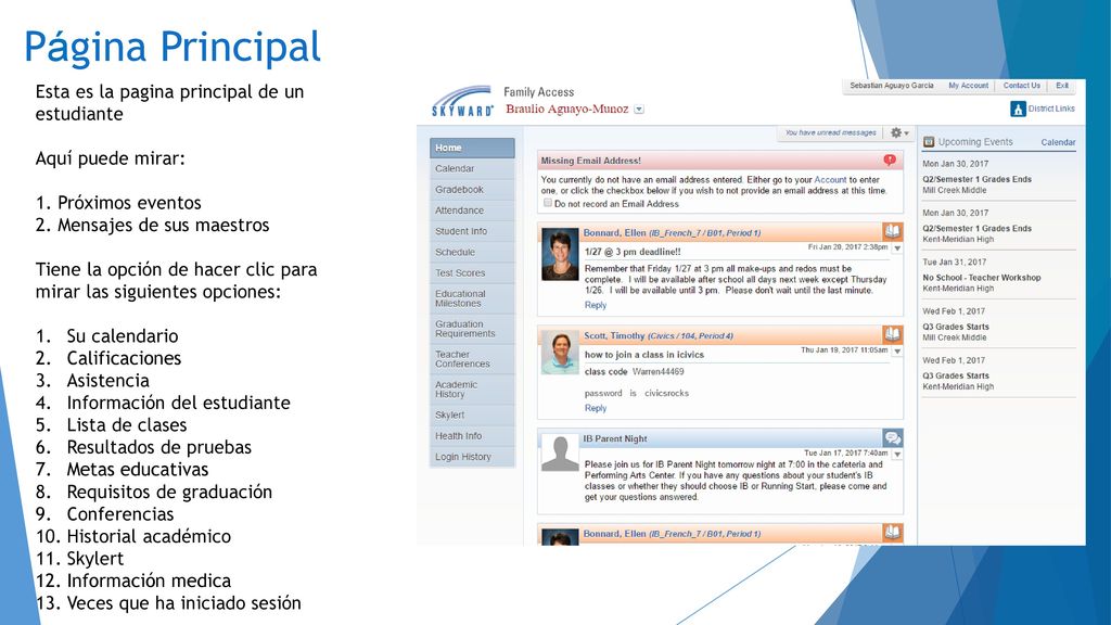 Página Principal Esta es la pagina principal de un estudiante
