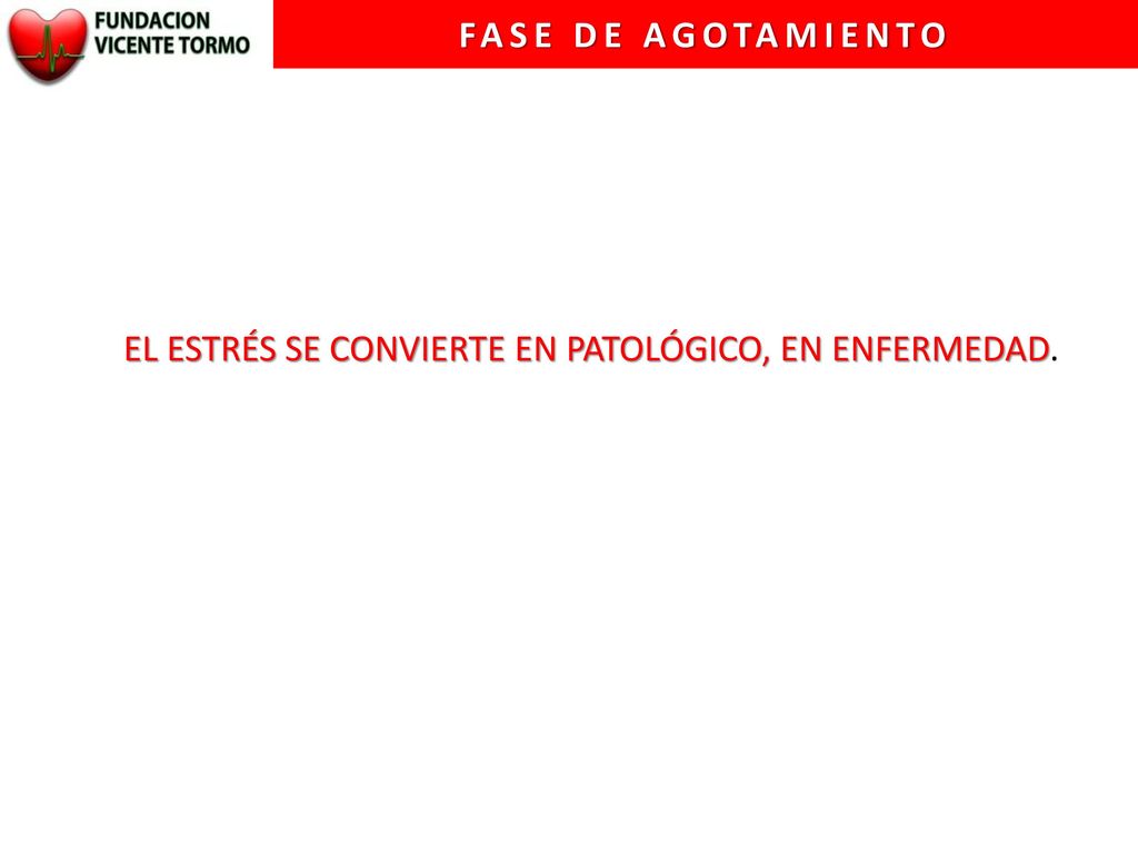 FASE DE AGOTAMIENTO EL ESTRÉS SE CONVIERTE EN PATOLÓGICO, EN ENFERMEDAD.
