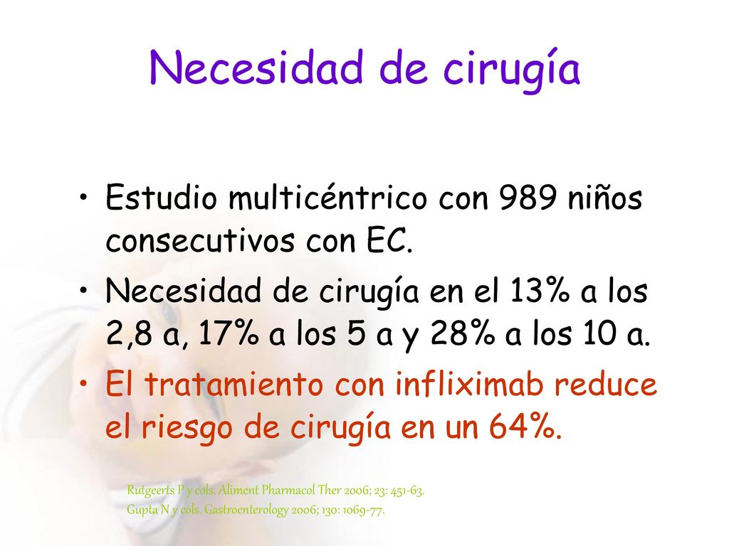 Necesidad de cirugía Estudio multicéntrico con 989 niños consecutivos con EC.