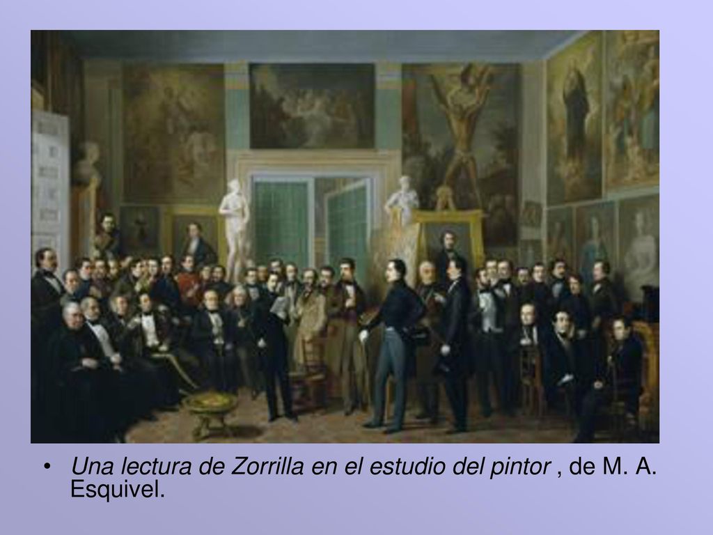 Una lectura de Zorrilla en el estudio del pintor , de M. A. Esquivel.