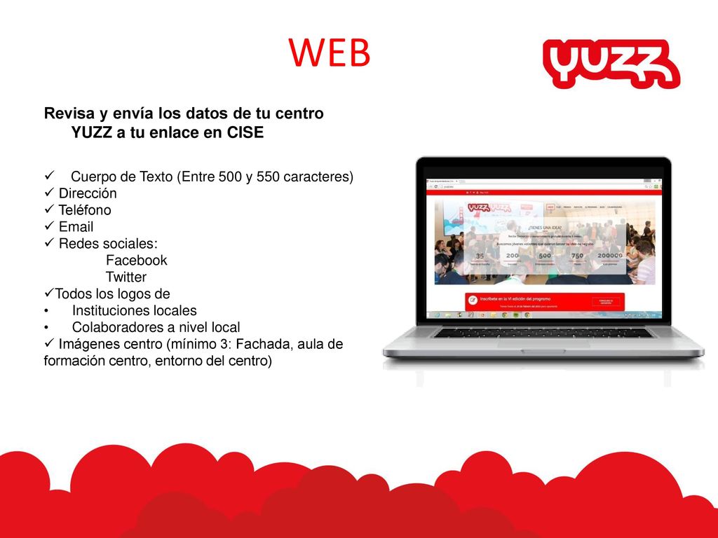 WEB Revisa y envía los datos de tu centro YUZZ a tu enlace en CISE