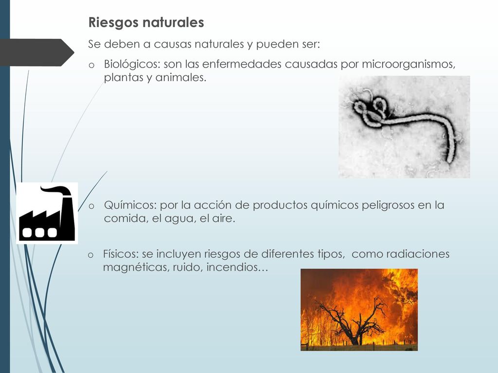 Riesgos naturales Se deben a causas naturales y pueden ser: