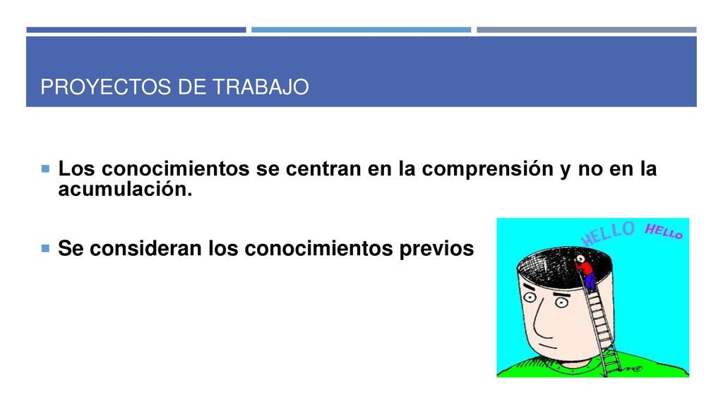 PROYECTOS DE TRABAJO Los conocimientos se centran en la comprensión y no en la acumulación.