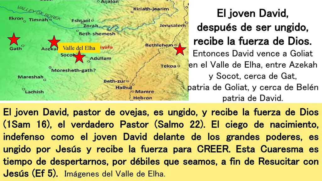 El joven David, después de ser ungido, recibe la fuerza de Dios.