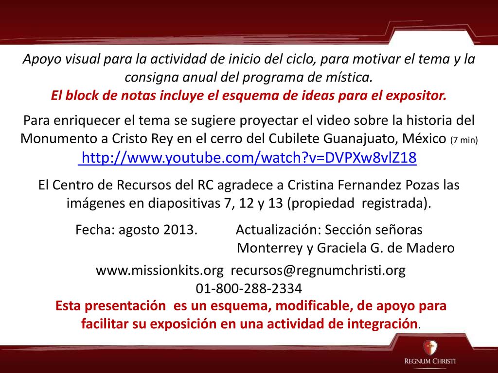 El block de notas incluye el esquema de ideas para el expositor.