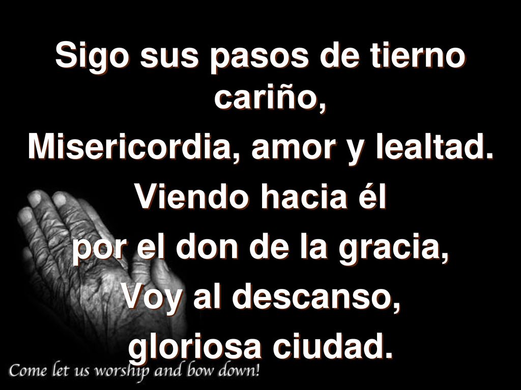 Sigo sus pasos de tierno cariño, Misericordia, amor y lealtad.