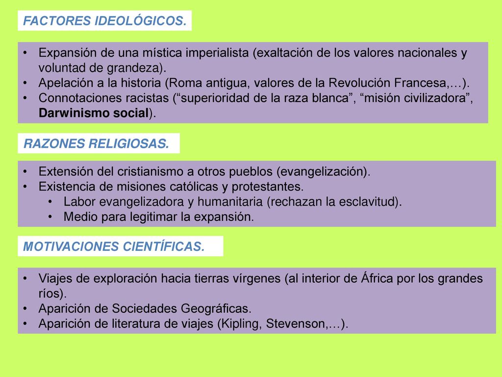 FACTORES IDEOLÓGICOS. Expansión de una mística imperialista (exaltación de los valores nacionales y voluntad de grandeza).
