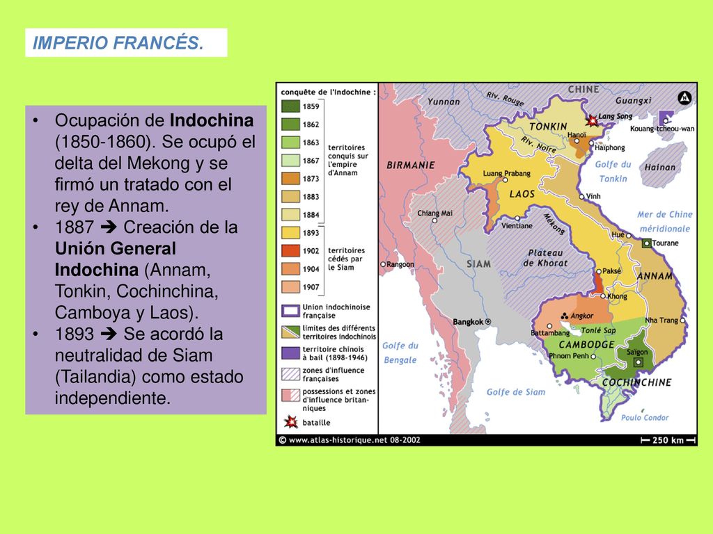 IMPERIO FRANCÉS. Ocupación de Indochina ( ). Se ocupó el delta del Mekong y se firmó un tratado con el rey de Annam.