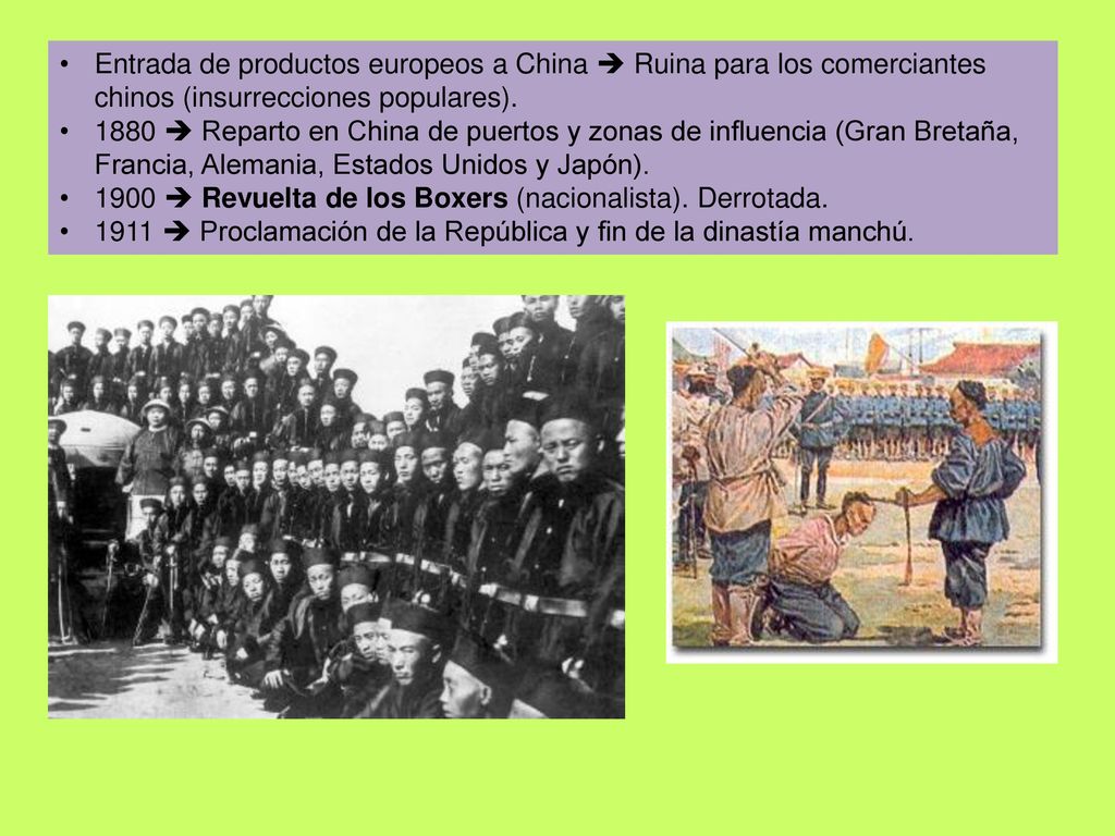 Entrada de productos europeos a China  Ruina para los comerciantes chinos (insurrecciones populares).
