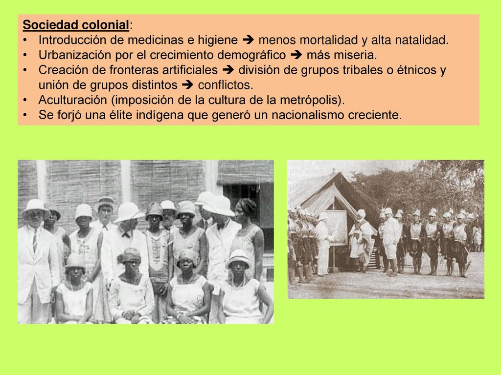Sociedad colonial: Introducción de medicinas e higiene  menos mortalidad y alta natalidad.