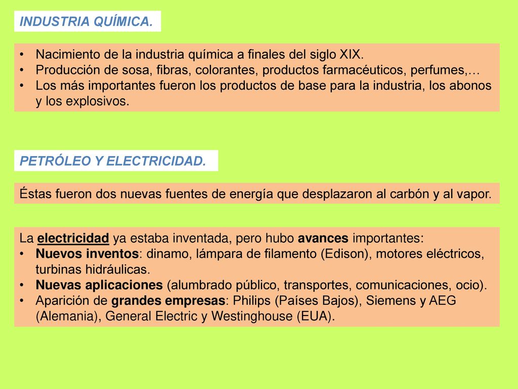 INDUSTRIA QUÍMICA. Nacimiento de la industria química a finales del siglo XIX.