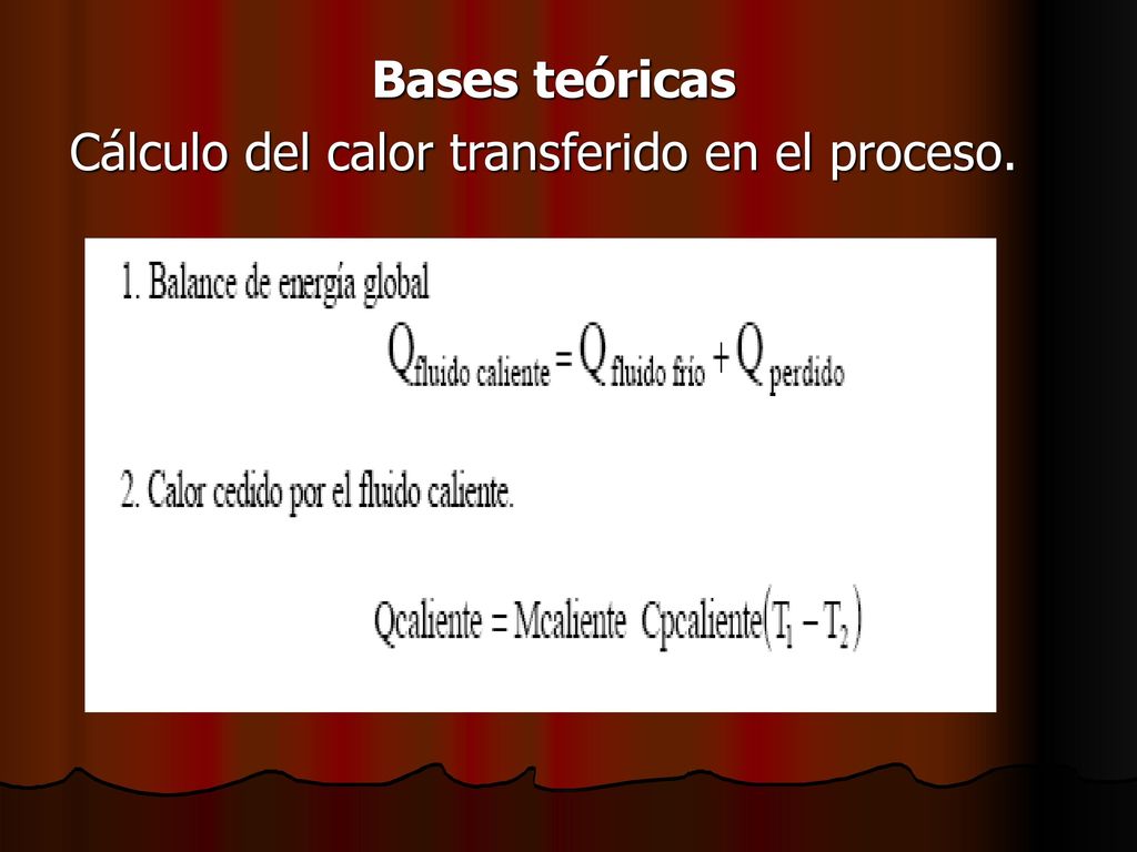 Bases teóricas Cálculo del calor transferido en el proceso.