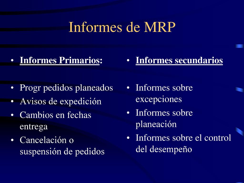 Informes de MRP Informes Primarios: Progr pedidos planeados