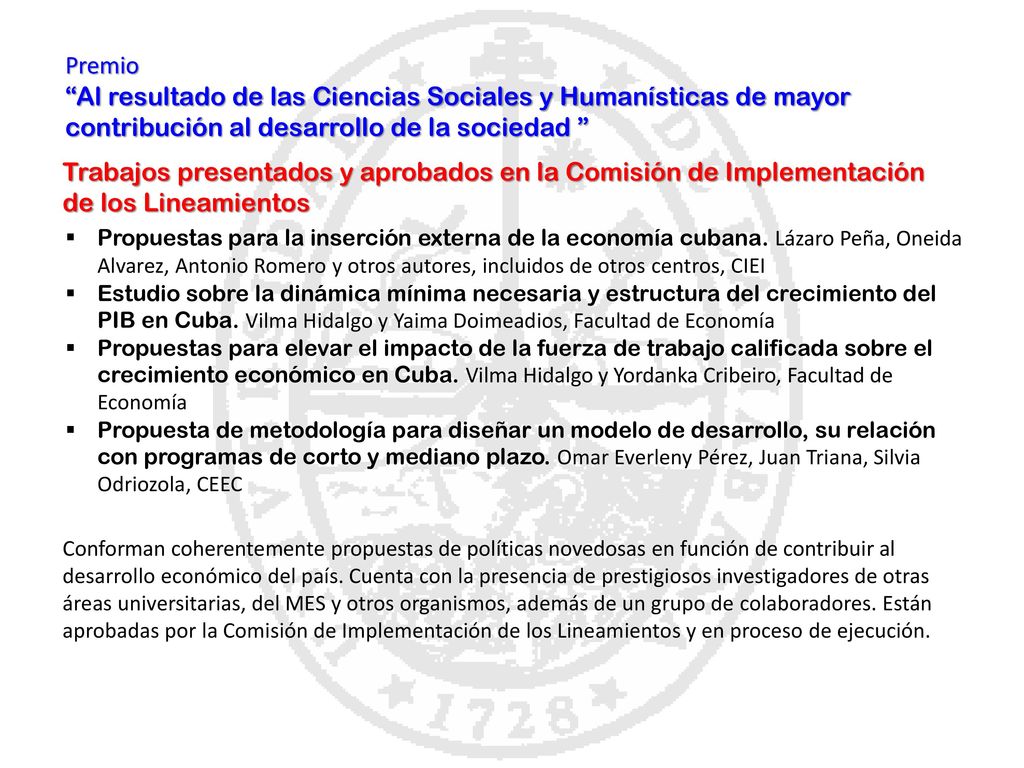 Premio Al resultado de las Ciencias Sociales y Humanísticas de mayor contribución al desarrollo de la sociedad