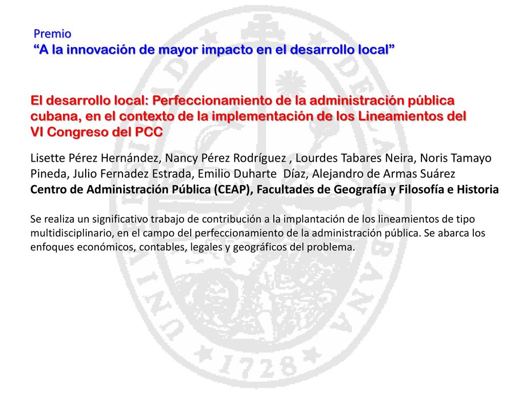 A la innovación de mayor impacto en el desarrollo local