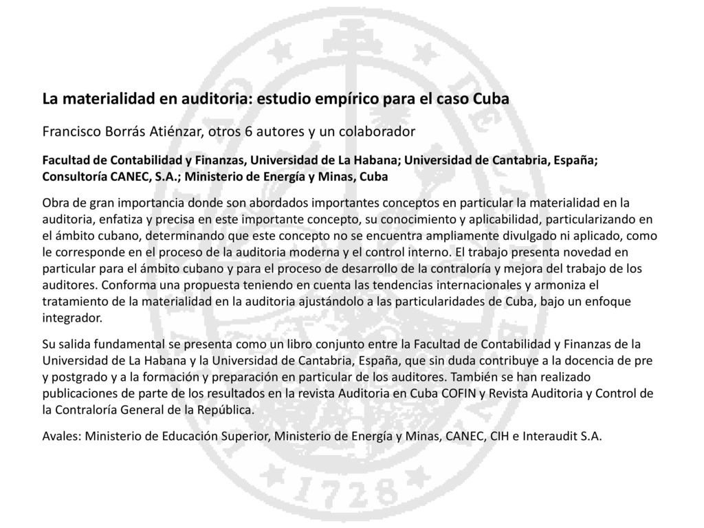 La materialidad en auditoria: estudio empírico para el caso Cuba