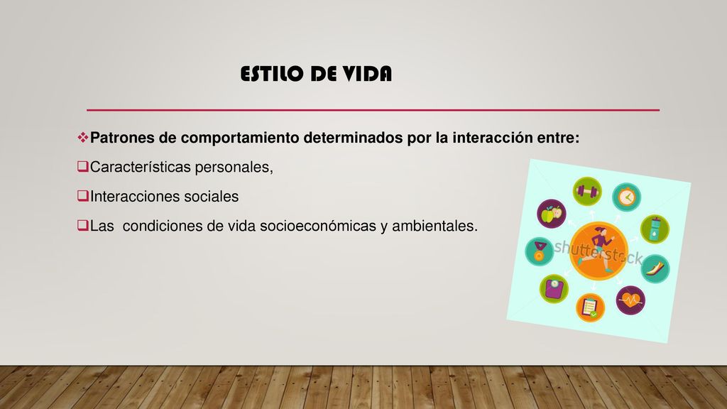 ESTILO DE VIDA Patrones de comportamiento determinados por la interacción entre: Características personales,