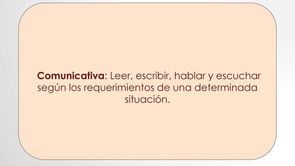 Comunicativa: Leer, escribir, hablar y escuchar según los requerimientos de una determinada situación.