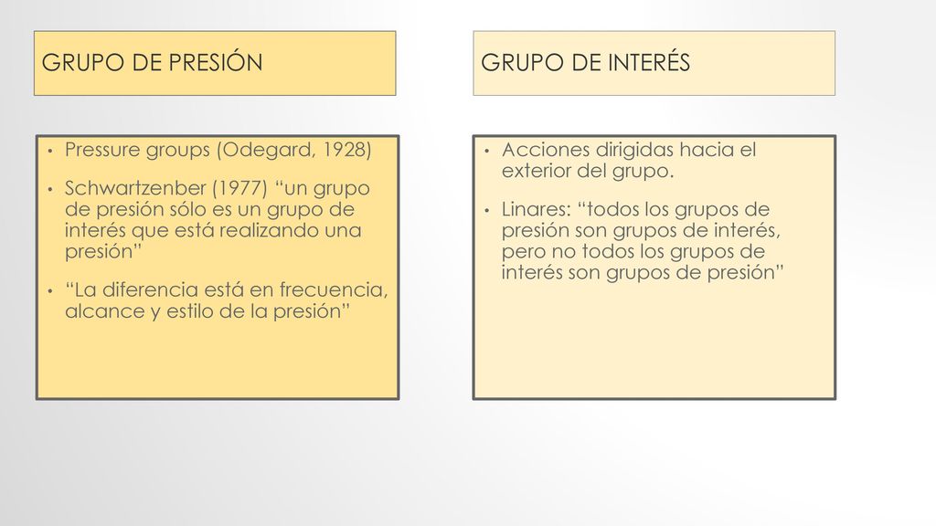 GRUPO DE PRESIÓN GRUPO DE INTERÉS Pressure groups (Odegard, 1928)