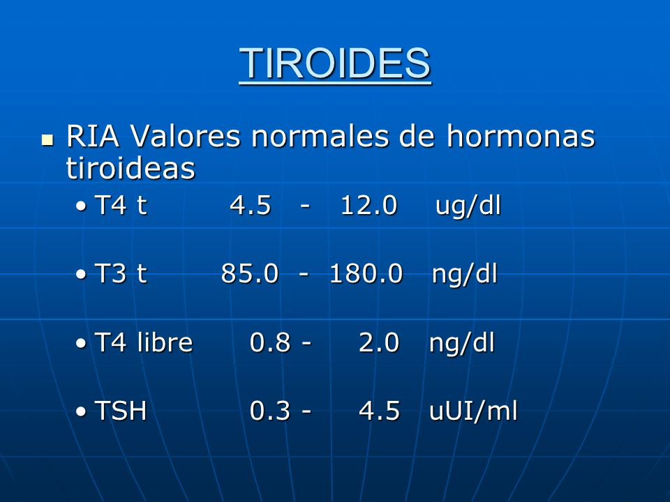 TIROIDES RIA Valores normales de hormonas tiroideas