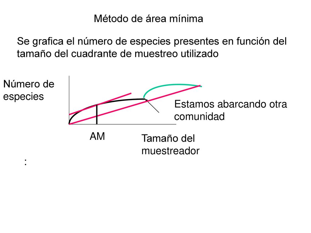 Método de área mínima Se grafica el número de especies presentes en función del tamaño del cuadrante de muestreo utilizado.