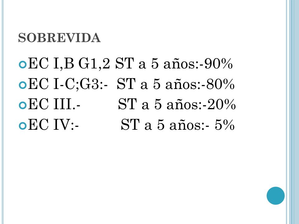 EC I,B G1,2 ST a 5 años:-90% EC I-C;G3:- ST a 5 años:-80%
