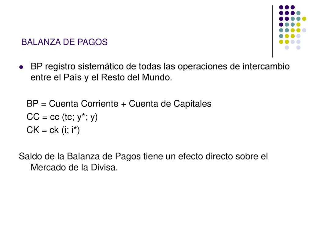 BP = Cuenta Corriente + Cuenta de Capitales CC = cc (tc; y*; y)
