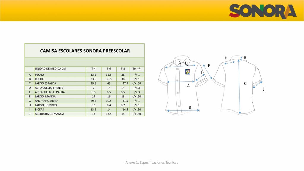 J CAMISA ESCOLARES SONORA PREESCOLAR H E G D F I C A B