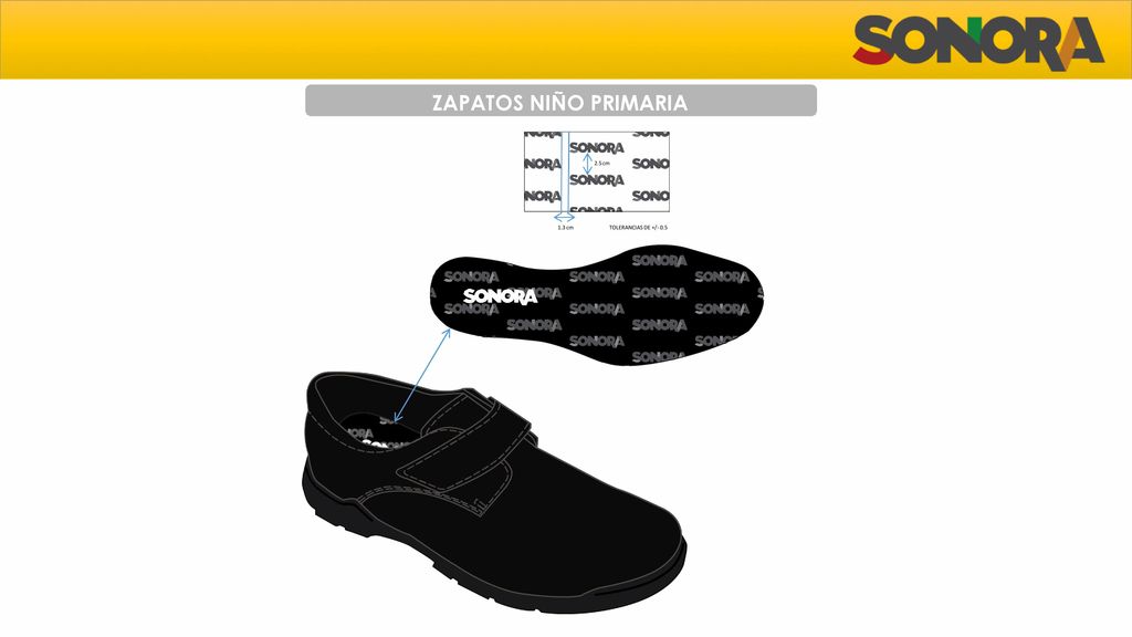ZAPATOS NIÑO PRIMARIA 2.5 cm 1.3 cm TOLERANCIAS DE +/- 0.5