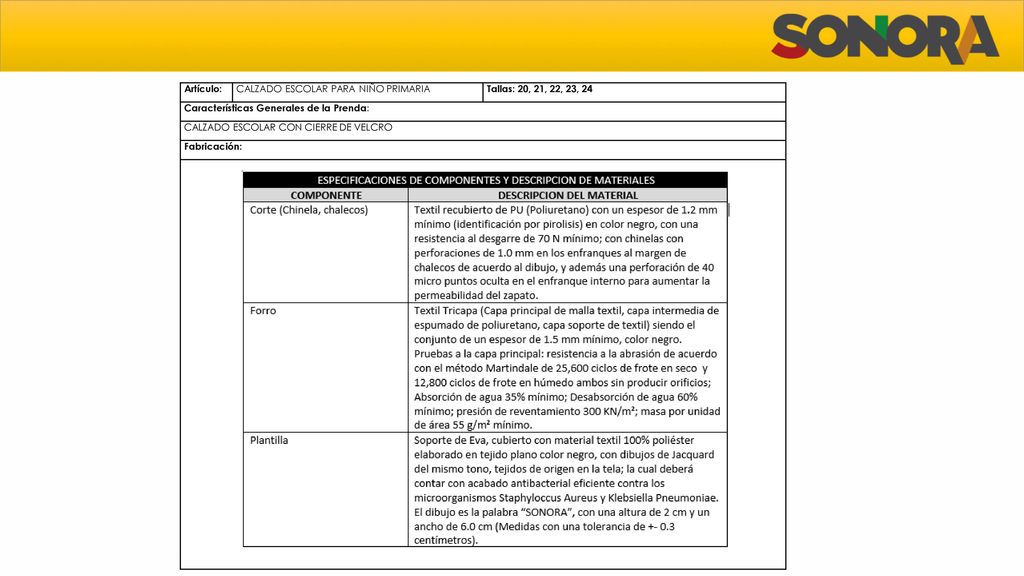 Artículo: CALZADO ESCOLAR PARA NIÑO PRIMARIA. Tallas: 20, 21, 22, 23, 24. Características Generales de la Prenda: