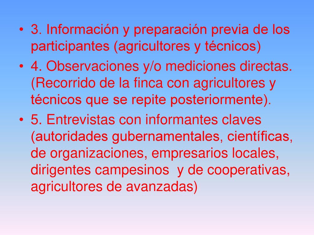 3. Información y preparación previa de los participantes (agricultores y técnicos)