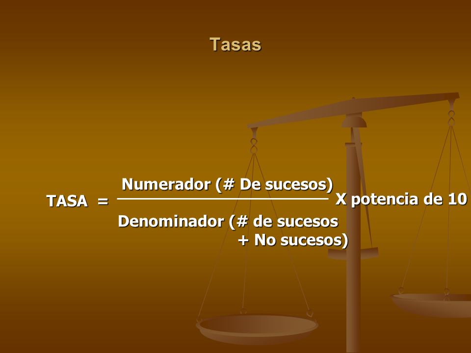 Tasas Numerador (# De sucesos) X potencia de 10 TASA =