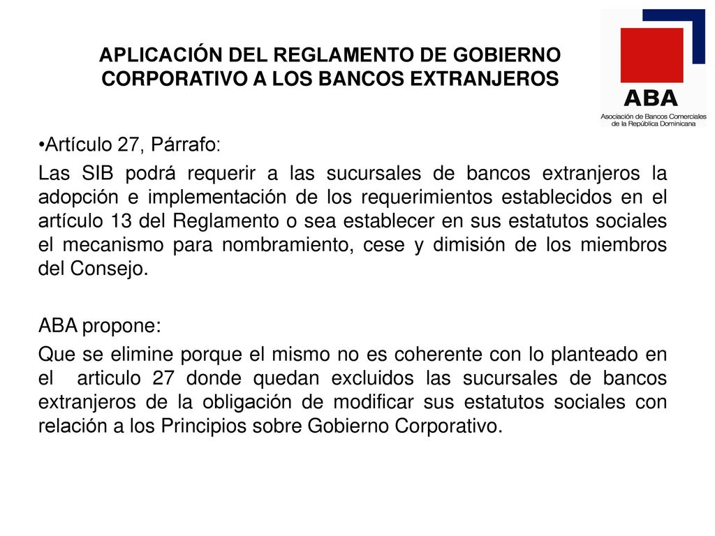 APLICACIÓN DEL REGLAMENTO DE GOBIERNO CORPORATIVO A LOS BANCOS EXTRANJEROS