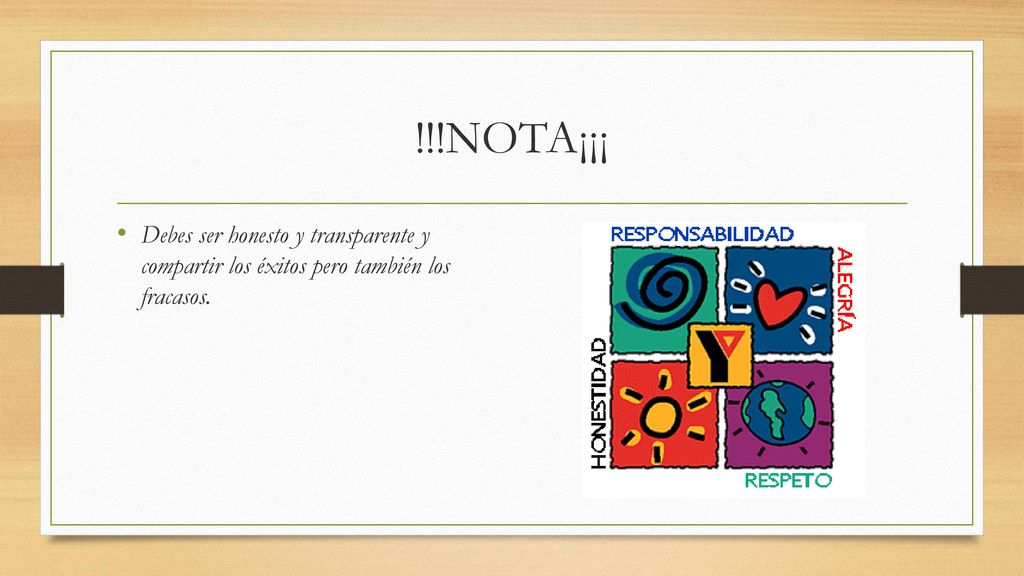 !!!NOTA¡¡¡ Debes ser honesto y transparente y compartir los éxitos pero también los fracasos.