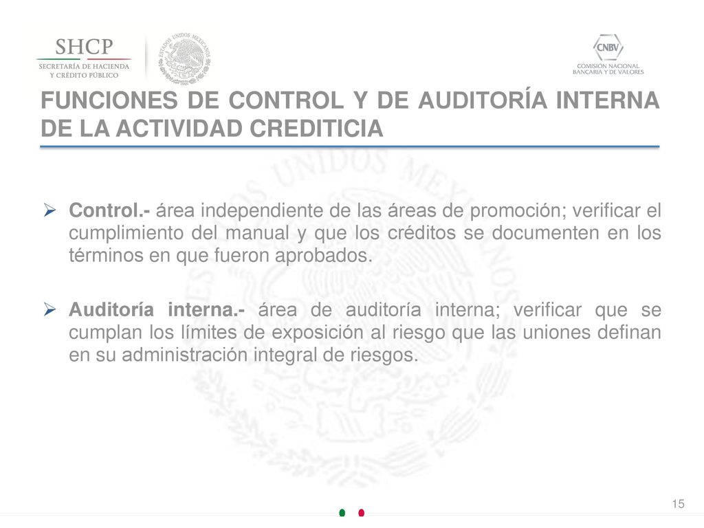 FUNCIONES DE CONTROL Y DE AUDITORÍA INTERNA DE LA ACTIVIDAD CREDITICIA
