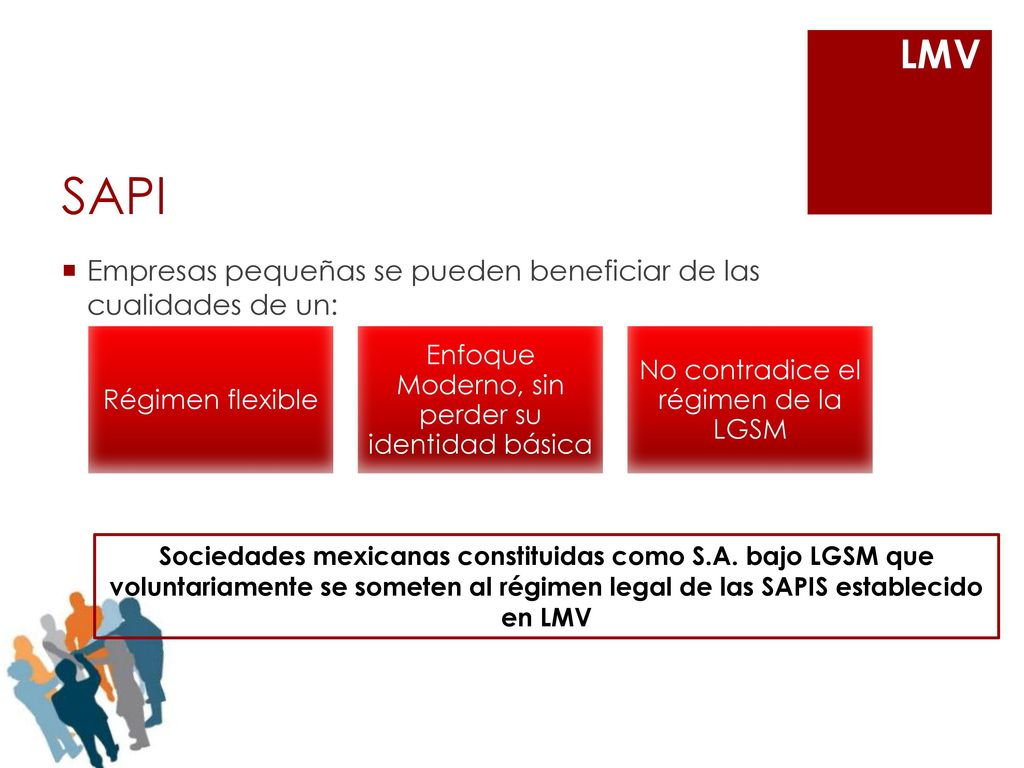 LMV SAPI. Empresas pequeñas se pueden beneficiar de las cualidades de un: Régimen flexible. Enfoque Moderno, sin perder su identidad básica.