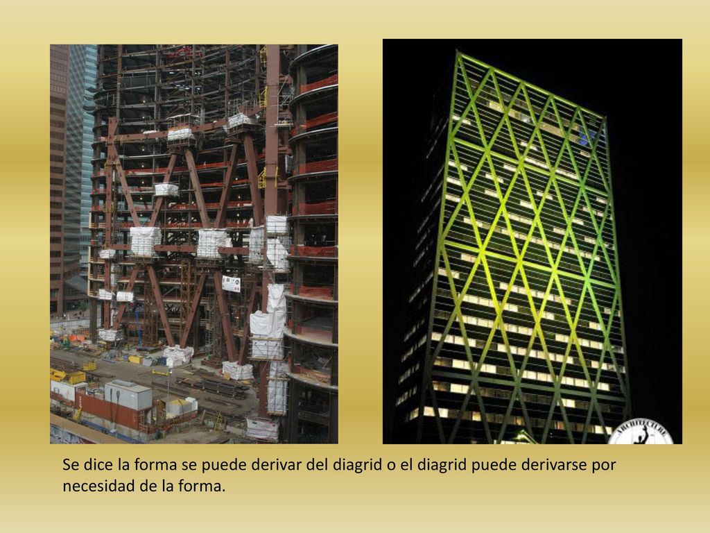 Se dice la forma se puede derivar del diagrid o el diagrid puede derivarse por necesidad de la forma.