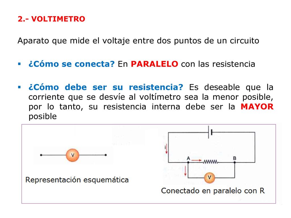 Aparato que mide el voltaje entre dos puntos de un circuito