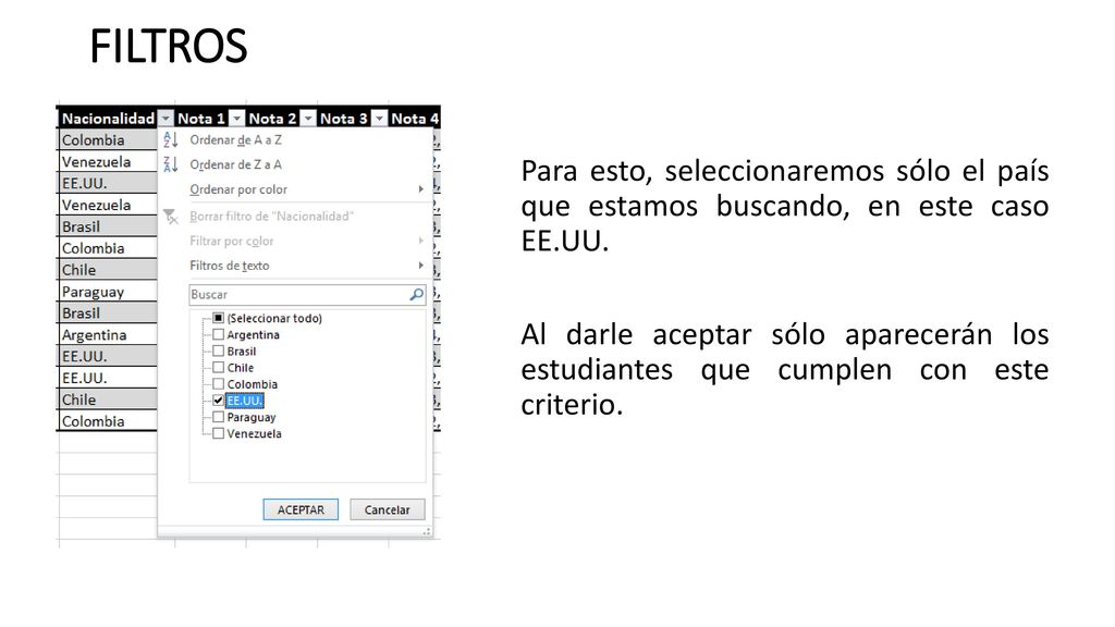 FILTROS Para esto, seleccionaremos sólo el país que estamos buscando, en este caso EE.UU.