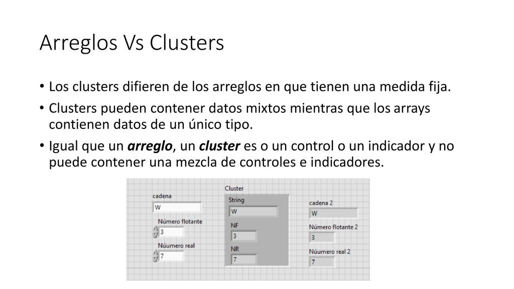Arreglos Vs Clusters Los clusters difieren de los arreglos en que tienen una medida fija.