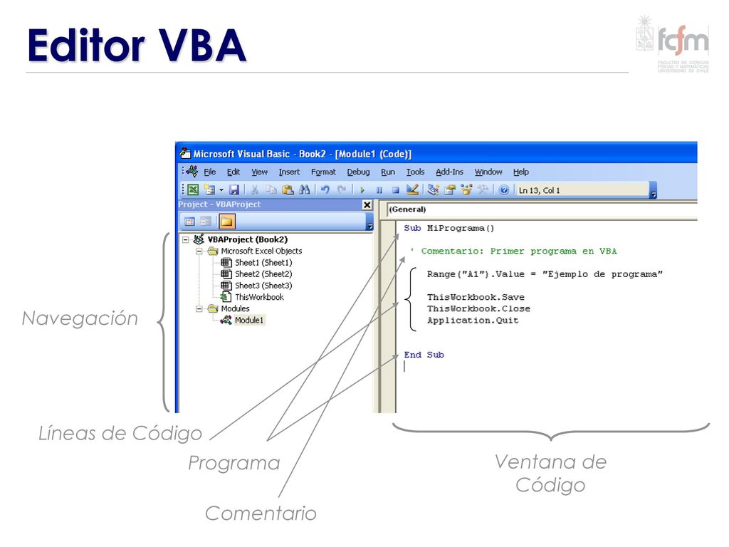 Editor VBA Navegación Líneas de Código Programa Ventana de Código