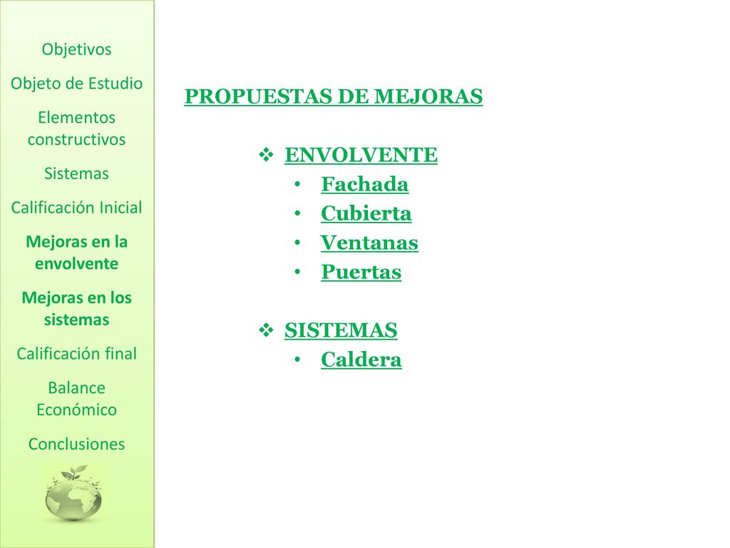 Mejoras en la envolvente Mejoras en los sistemas
