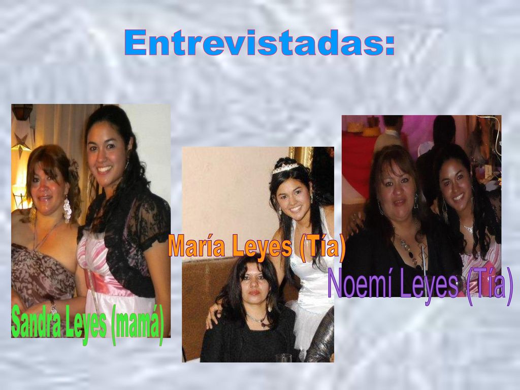 Entrevistadas: María Leyes (Tía) Noemí Leyes (Tía) Sandra Leyes (mamá)