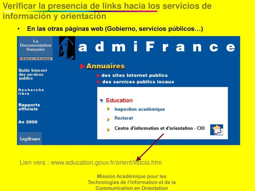 Verificar la presencia de links hacia los servicios de información y orientación