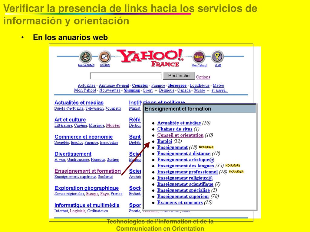 Verificar la presencia de links hacia los servicios de información y orientación