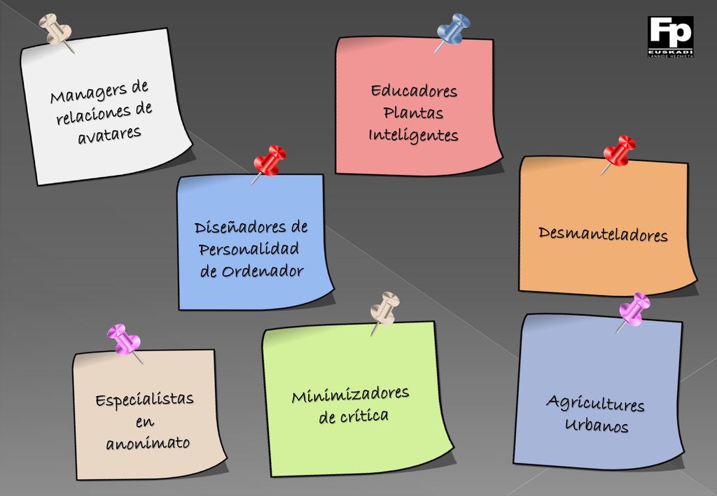 Managers de relaciones de. avatares. Educadores. Plantas. Inteligentes. Desmanteladores. Diseñadores de.