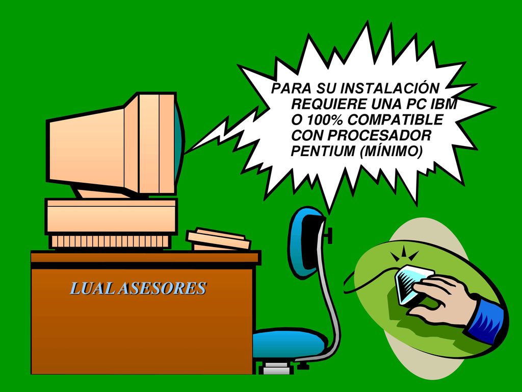PARA SU INSTALACIÓN REQUIERE UNA PC IBM O 100% COMPATIBLE CON PROCESADOR PENTIUM (MÍNIMO)