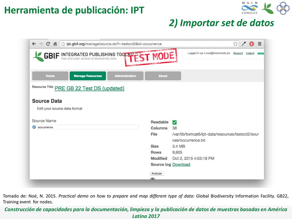Herramienta de publicación: IPT 2) Importar set de datos