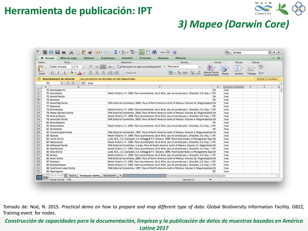 Herramienta de publicación: IPT 3) Mapeo (Darwin Core)