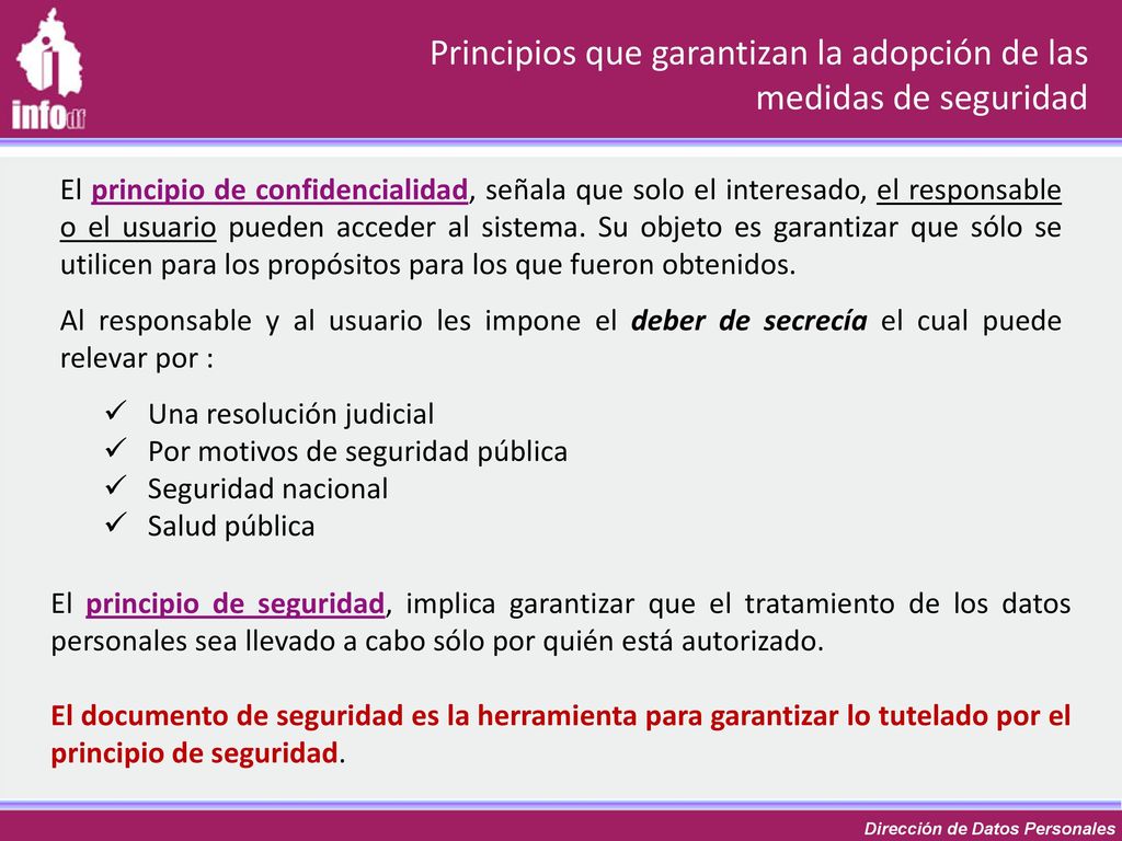 Principios que garantizan la adopción de las medidas de seguridad